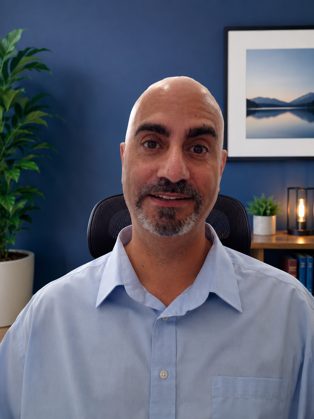 Kamran Nafisspour in a Blue Remini office